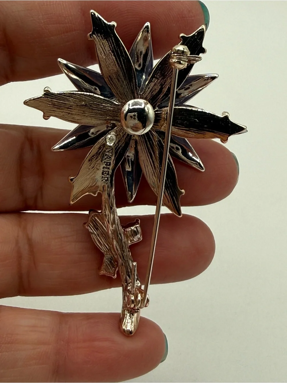Napier Purple Crystal Flower Brooch Pin Vintage Style Floral Statement Jewelry - Picture 11 of 12